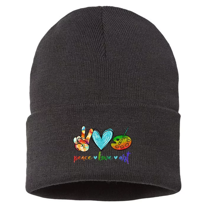 Peace Love Art Painting Palette Cute Art Teacher Gifts Sustainable Knit Beanie