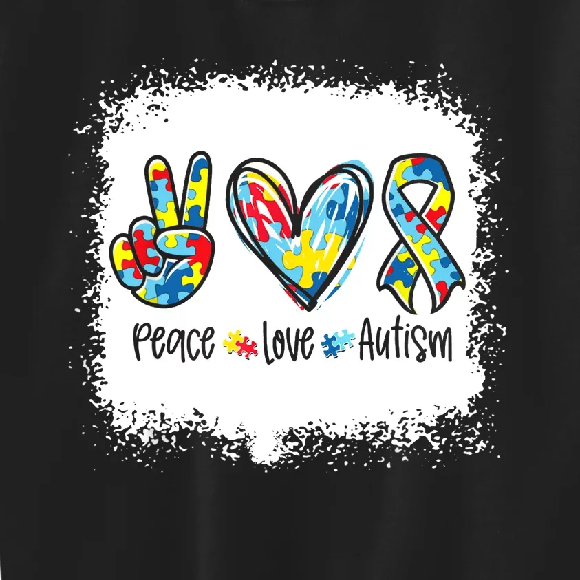 Peace Love Autism In April We Wear For Autism Awareness Kids Sweatshirt