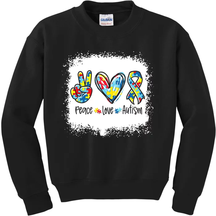 Peace Love Autism In April We Wear For Autism Awareness Kids Sweatshirt