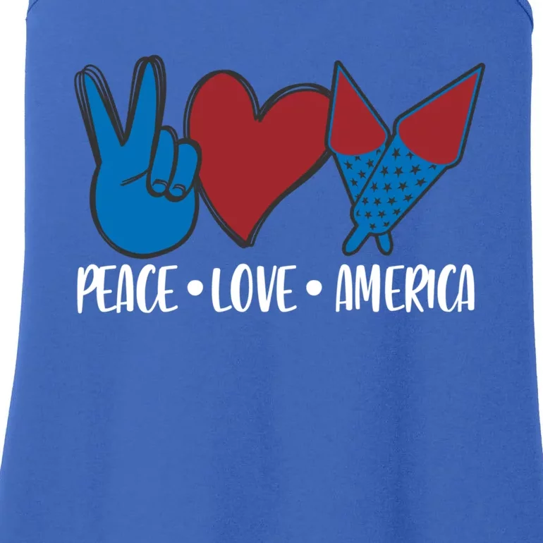 Peace Love America 4th July Patriotic Sunflower Heart Sign Funny Gift Ladies Essential Tank