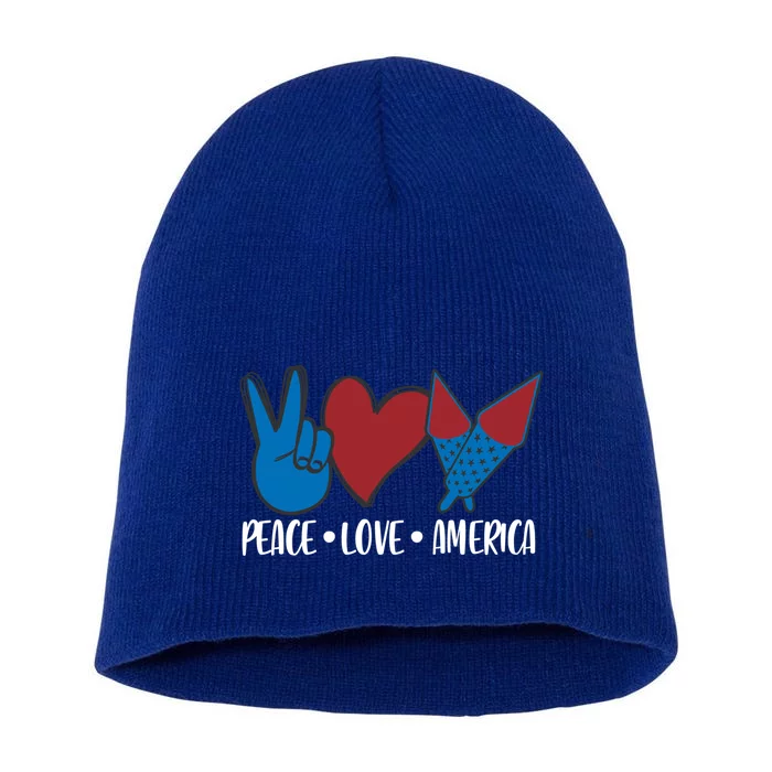 Peace Love America 4th July Patriotic Sunflower Heart Sign Funny Gift Short Acrylic Beanie