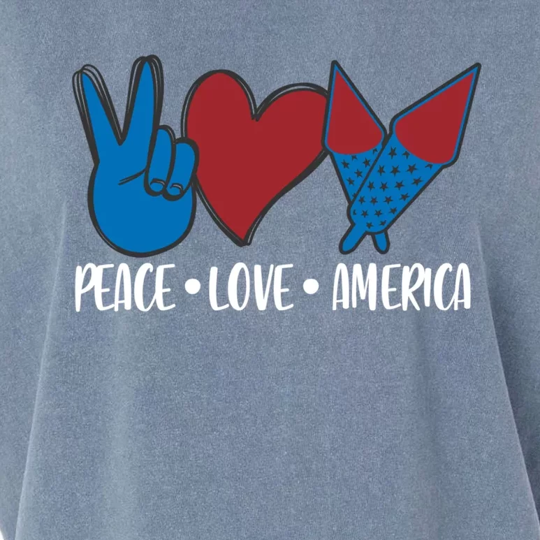 Peace Love America 4th July Patriotic Sunflower Heart Sign Funny Gift Garment-Dyed Women's Muscle Tee