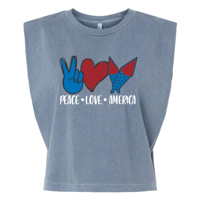 Peace Love America 4th July Patriotic Sunflower Heart Sign Funny Gift Garment-Dyed Women's Muscle Tee