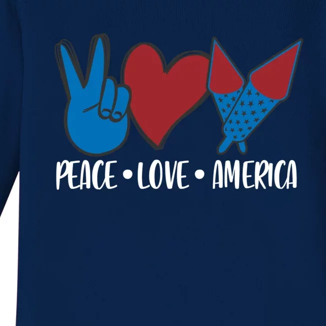 Peace Love America 4th July Patriotic Sunflower Heart Sign Funny Gift Baby Long Sleeve Bodysuit