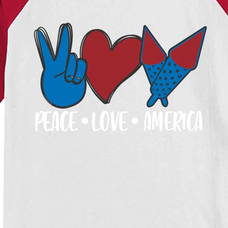 Peace Love America 4th July Patriotic Sunflower Heart Sign Funny Gift Kids Colorblock Raglan Jersey