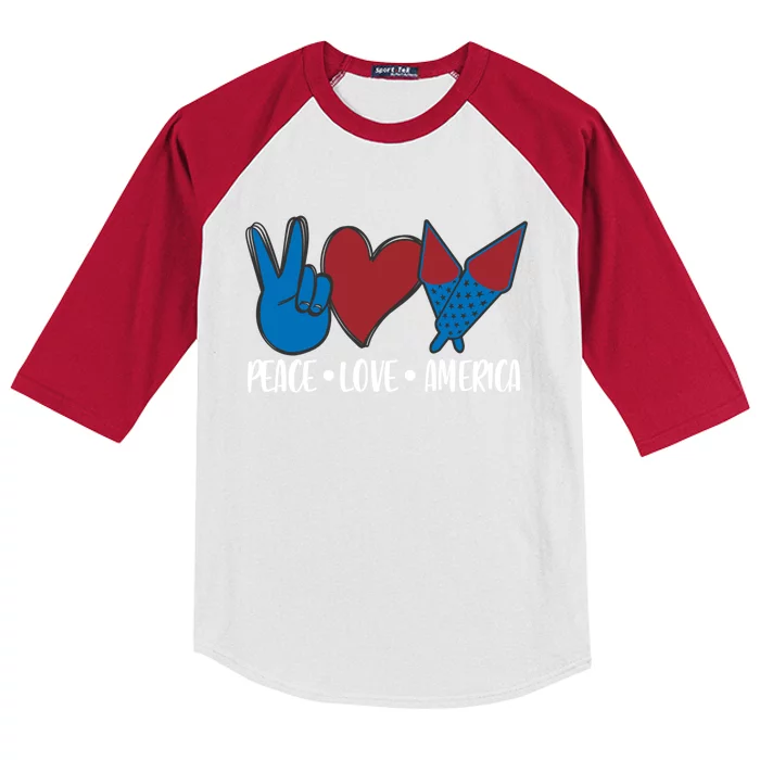 Peace Love America 4th July Patriotic Sunflower Heart Sign Funny Gift Kids Colorblock Raglan Jersey