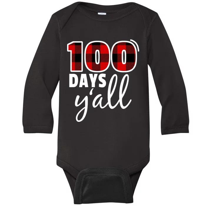 Plaid 100 Days Y'all Funny 100th Day Of School Baby Long Sleeve Bodysuit