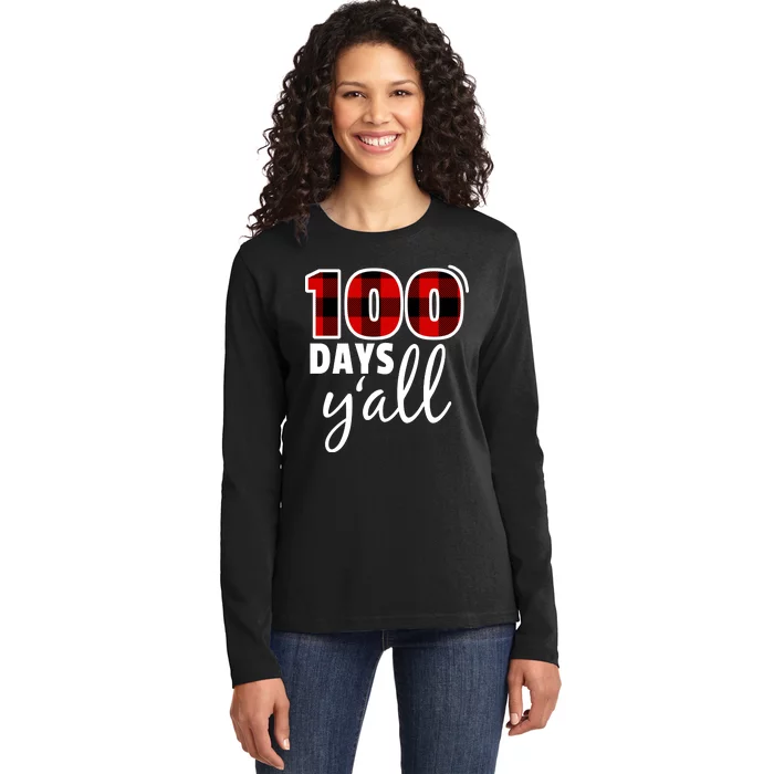 Plaid 100 Days Y'all Funny 100th Day Of School Ladies Long Sleeve Shirt