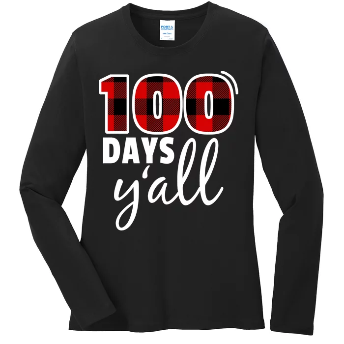 Plaid 100 Days Y'all Funny 100th Day Of School Ladies Long Sleeve Shirt