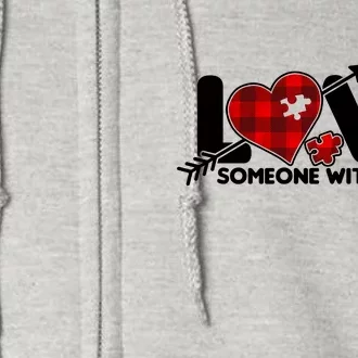 Plaid Love Someone With Autism Full Zip Hoodie