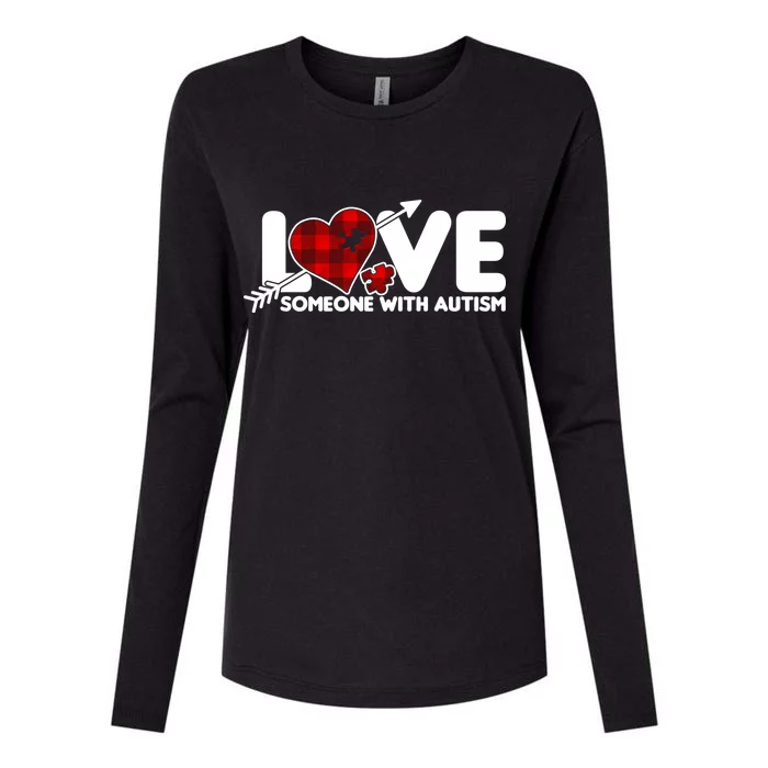 Plaid Love Someone With Autism Womens Cotton Relaxed Long Sleeve T-Shirt