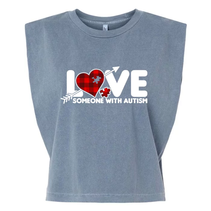 Plaid Love Someone With Autism Garment-Dyed Women's Muscle Tee