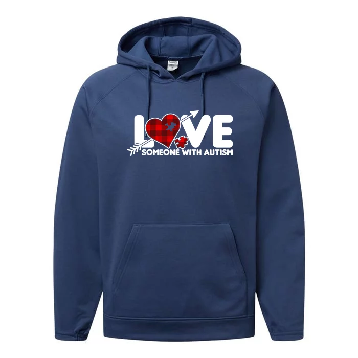 Plaid Love Someone With Autism Performance Fleece Hoodie