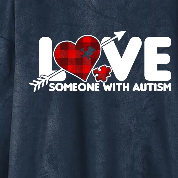 Plaid Love Someone With Autism Hooded Wearable Blanket