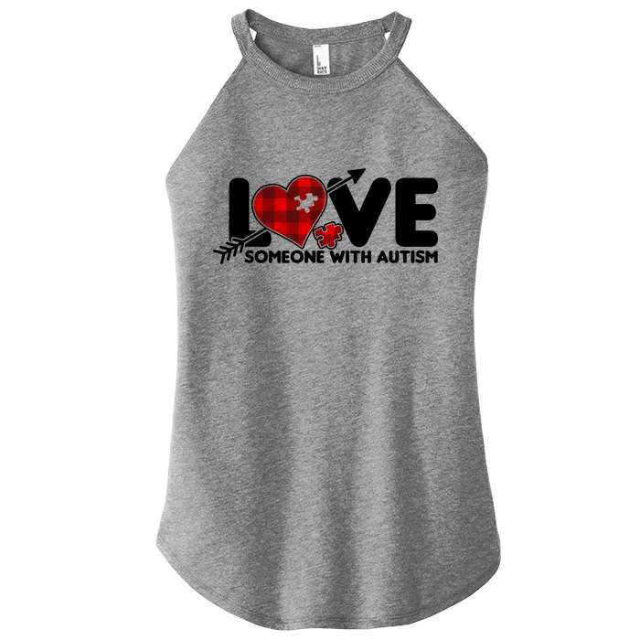 Plaid Love Someone With Autism Women’s Perfect Tri Rocker Tank