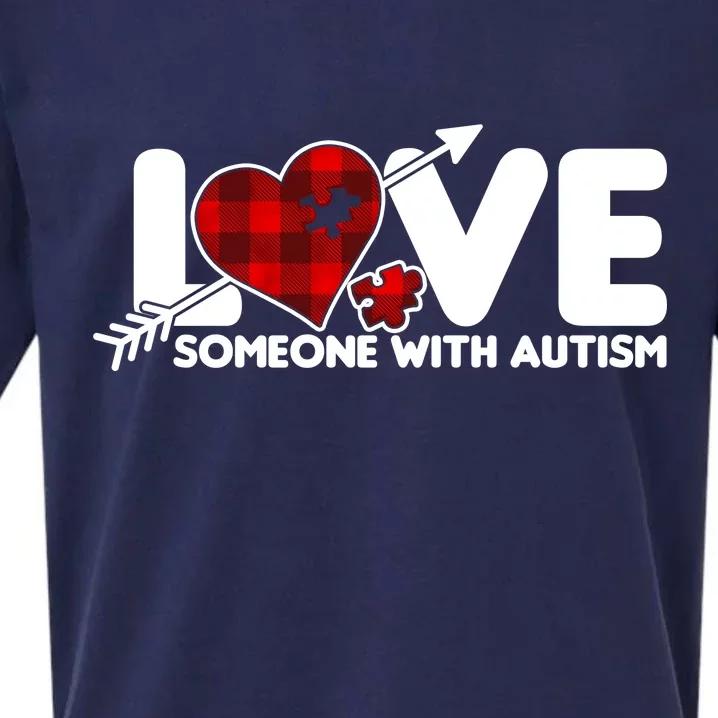 Plaid Love Someone With Autism Sueded Cloud Jersey T-Shirt