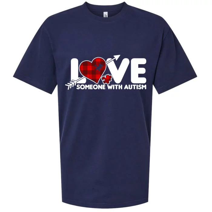 Plaid Love Someone With Autism Sueded Cloud Jersey T-Shirt