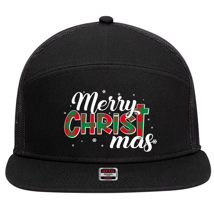 Plaid Merry Christmas Christ 7 Panel Mesh Trucker Snapback Hat