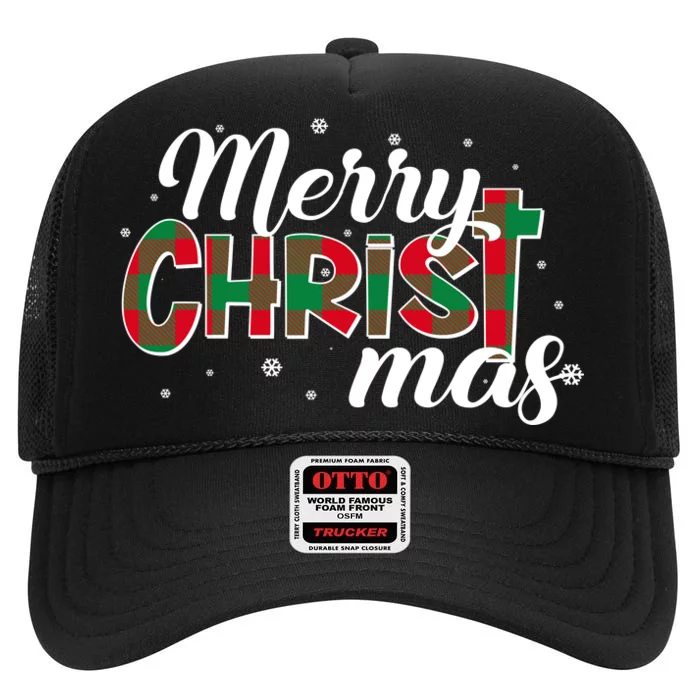 Plaid Merry Christmas Christ High Crown Mesh Trucker Hat