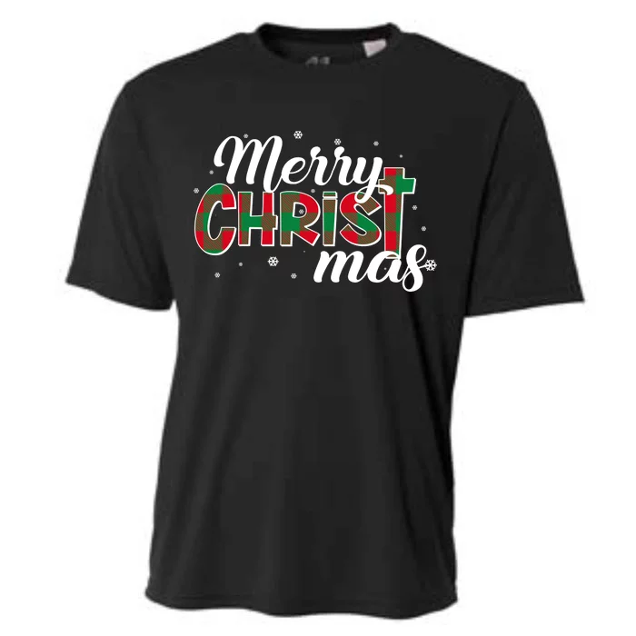 Plaid Merry Christmas Christ Cooling Performance Crew T-Shirt