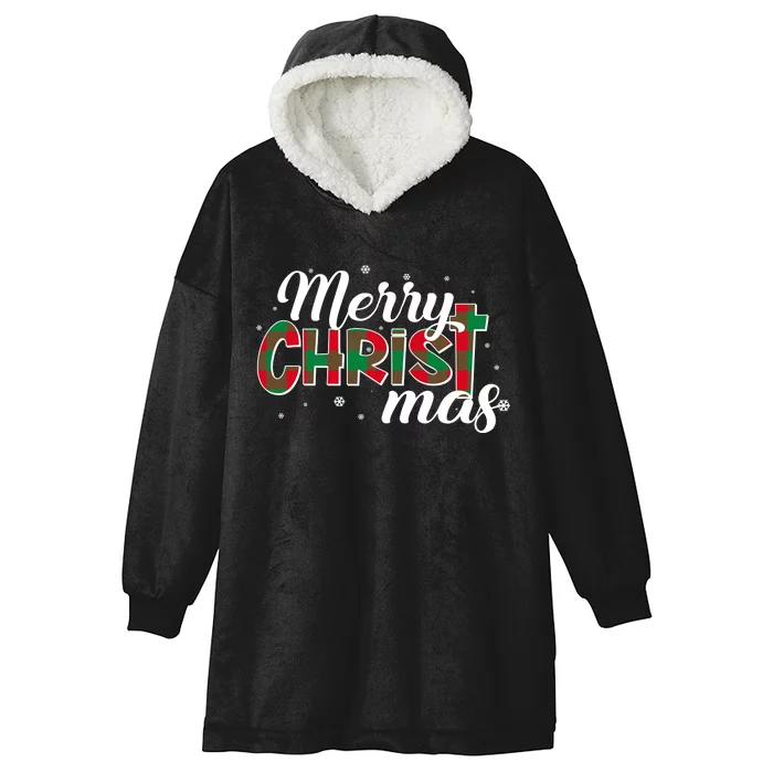 Plaid Merry Christmas Christ Hooded Wearable Blanket