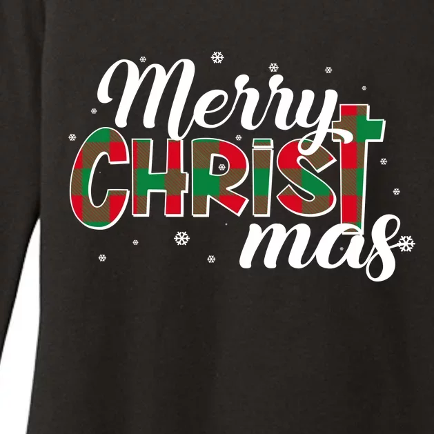 Plaid Merry Christmas Christ Womens CVC Long Sleeve Shirt