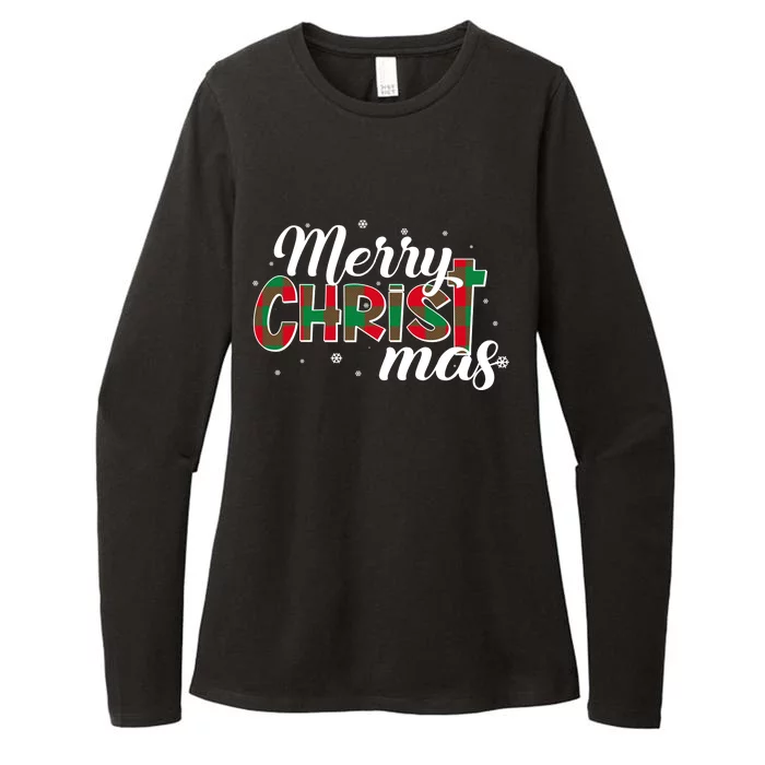 Plaid Merry Christmas Christ Womens CVC Long Sleeve Shirt