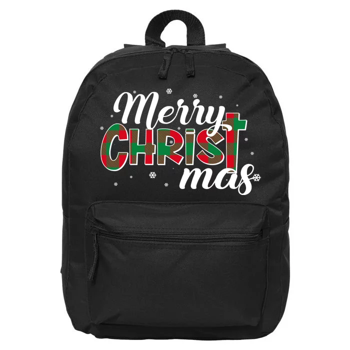 Plaid Merry Christmas Christ 16 in Basic Backpack