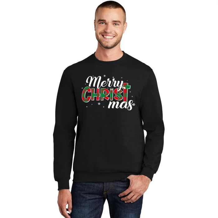 Plaid Merry Christmas Christ Tall Sweatshirt