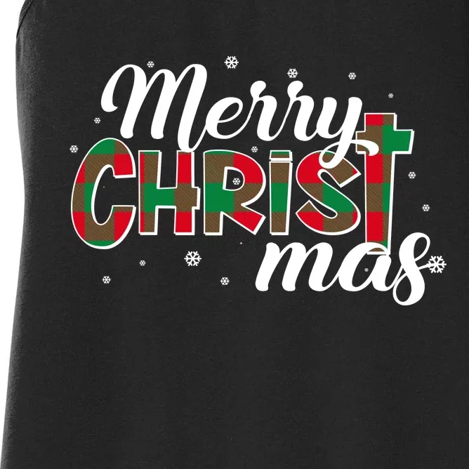 Plaid Merry Christmas Christ Women's Racerback Tank