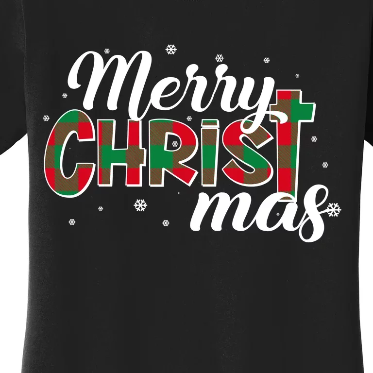 Plaid Merry Christmas Christ Women's T-Shirt