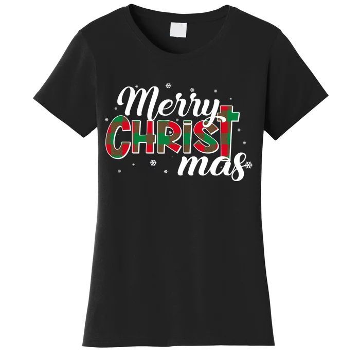 Plaid Merry Christmas Christ Women's T-Shirt