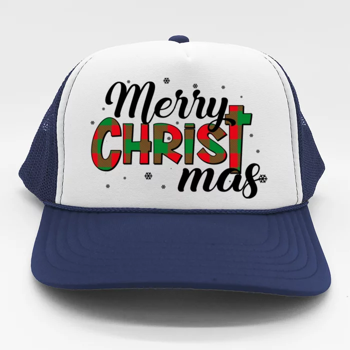 Plaid Merry Christmas Christ Trucker Hat