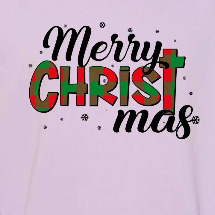 Plaid Merry Christmas Christ Garment-Dyed Sweatshirt