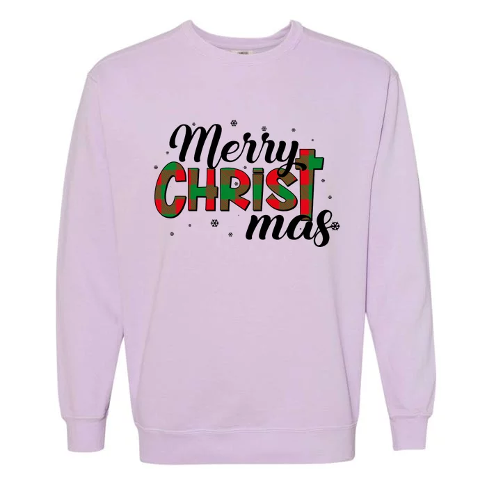 Plaid Merry Christmas Christ Garment-Dyed Sweatshirt