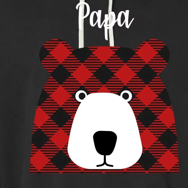 Plaid Pattern Papa Bear Garment-Dyed Fleece Hoodie