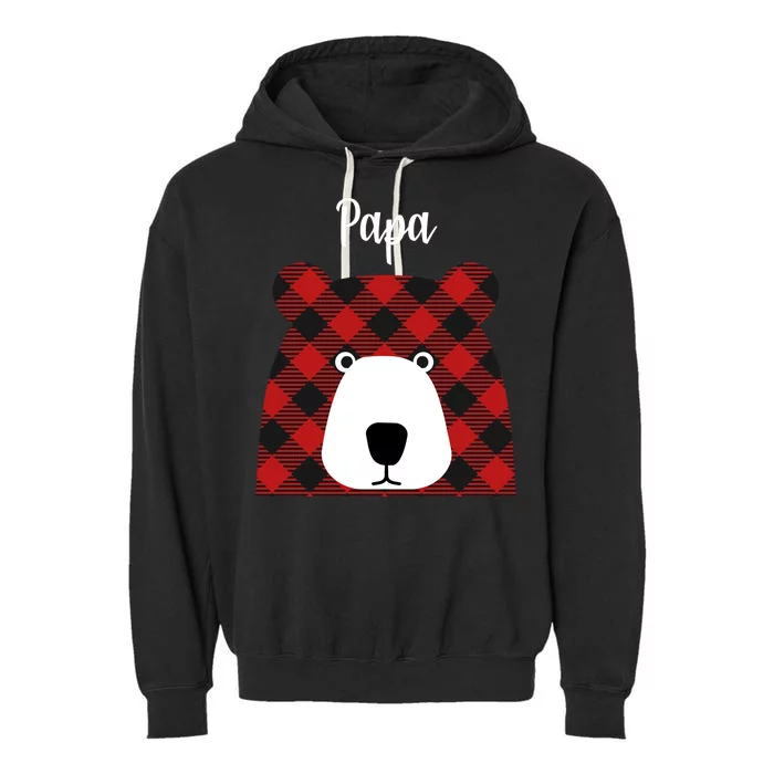 Plaid Pattern Papa Bear Garment-Dyed Fleece Hoodie