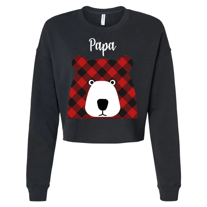 Plaid Pattern Papa Bear Cropped Pullover Crew