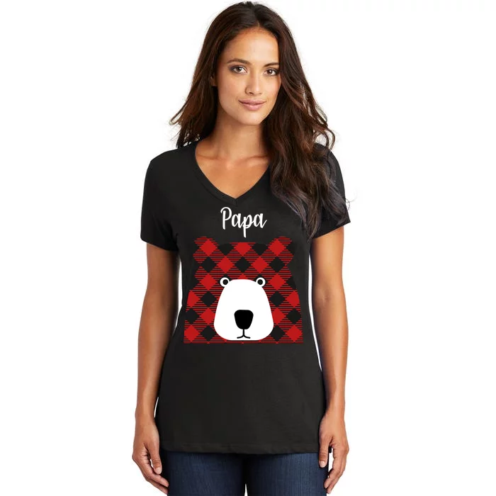 Plaid Pattern Papa Bear Women's V-Neck T-Shirt