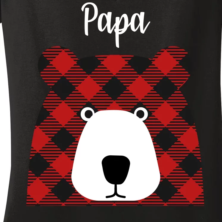 Plaid Pattern Papa Bear Women's V-Neck T-Shirt