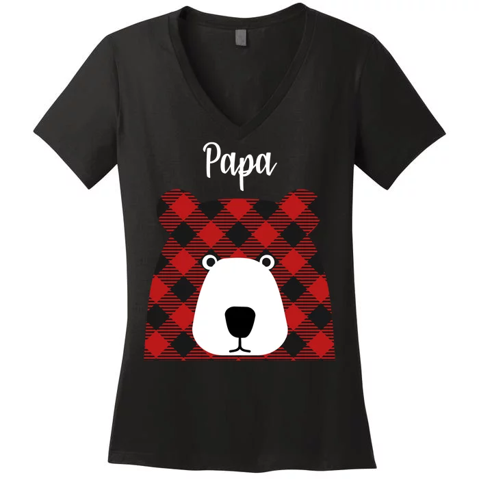 Plaid Pattern Papa Bear Women's V-Neck T-Shirt