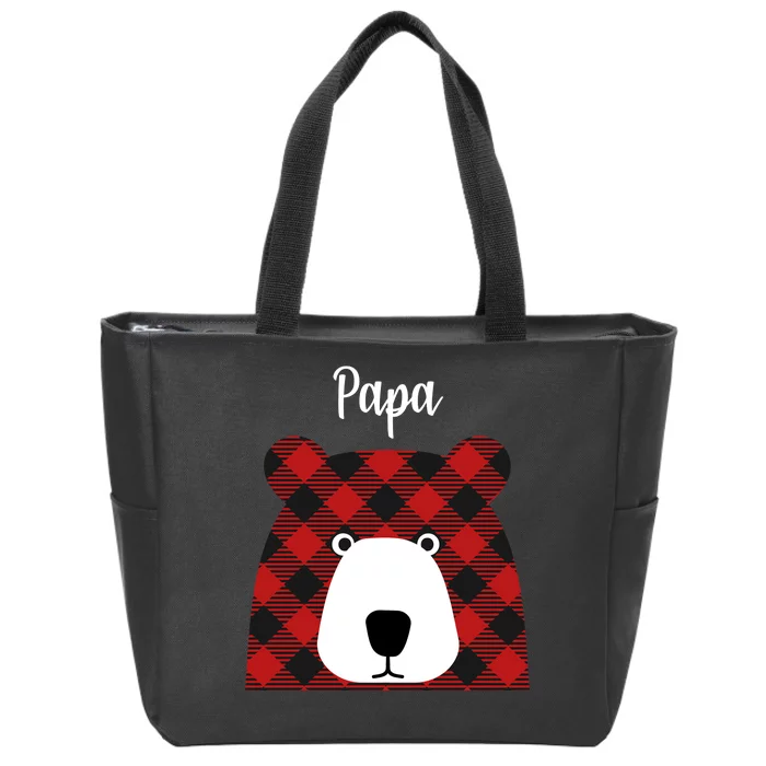 Plaid Pattern Papa Bear Zip Tote Bag