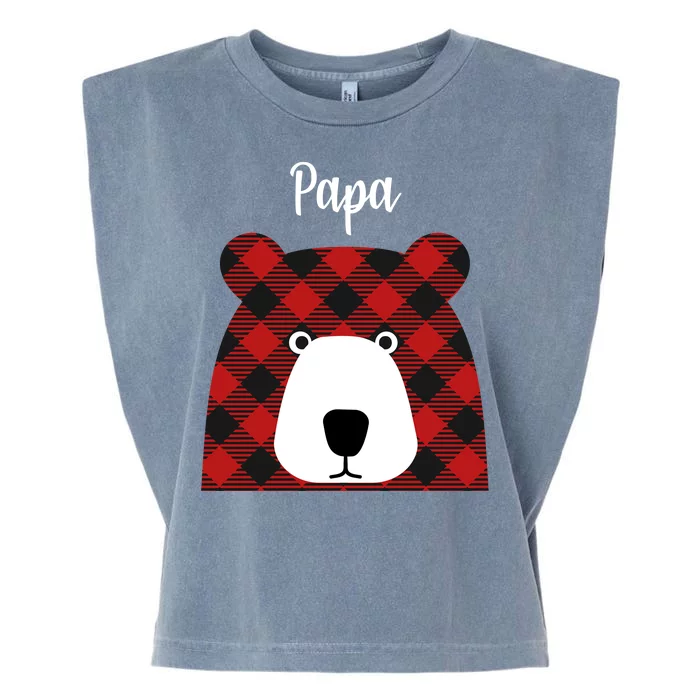 Plaid Pattern Papa Bear Garment-Dyed Women's Muscle Tee