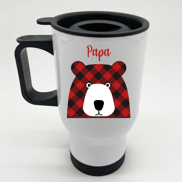 Plaid Pattern Papa Bear Front & Back Stainless Steel Travel Mug