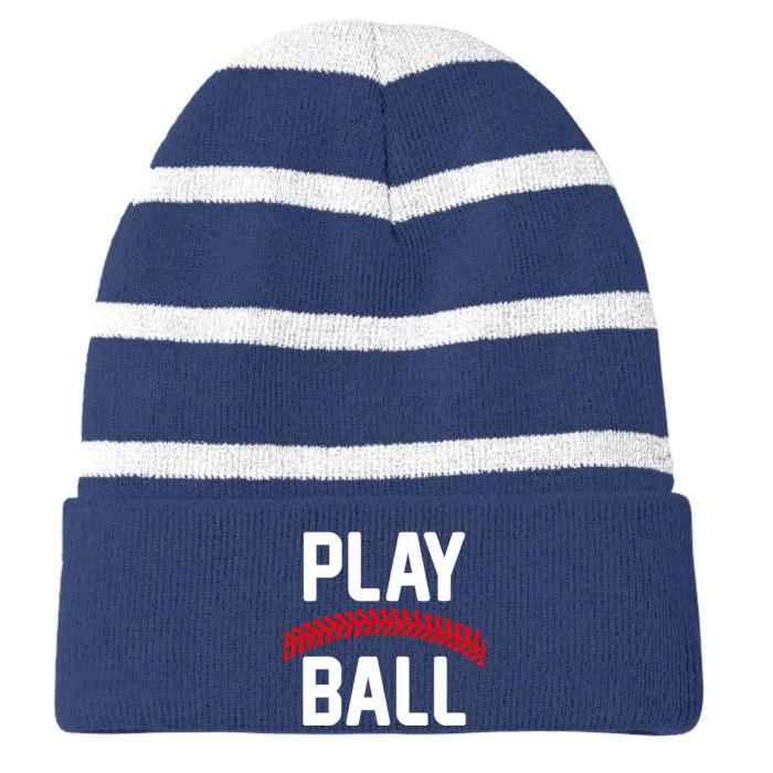 Play Ball Baseball and Softball Players Striped Beanie with Solid Band