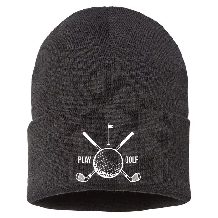 Play Golf Golfball Clubs Crossbones Sustainable Knit Beanie