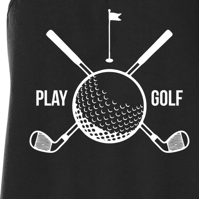 Play Golf Golfball Clubs Crossbones Women's Racerback Tank