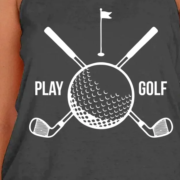 Play Golf Golfball Clubs Crossbones Women's Knotted Racerback Tank