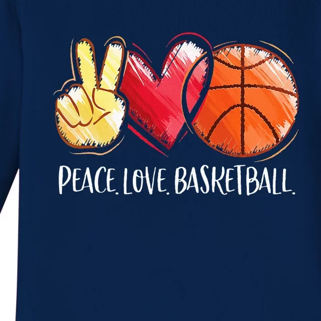 Peace Love Basketball Baby Long Sleeve Bodysuit