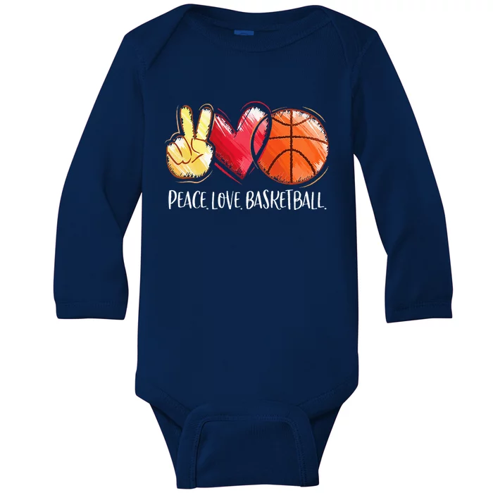 Peace Love Basketball Baby Long Sleeve Bodysuit